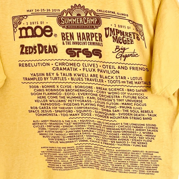Summer Camp Music Festival 2019 Chillicothe, IL Official Yellow T Shirt Adult M - Picture 6 of 7